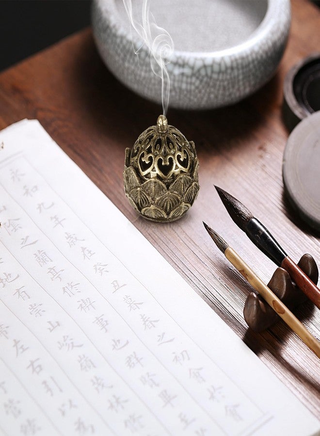 Qulkws 2 Piece Mini Brass Lotus Flower Incense Holder with Lid 1.1 x 1 inches Small Vintage Closed Incense Burner Elegant Desktop Ornament for Home Office Yoga Meditation Spa Teahouse - Image 5
